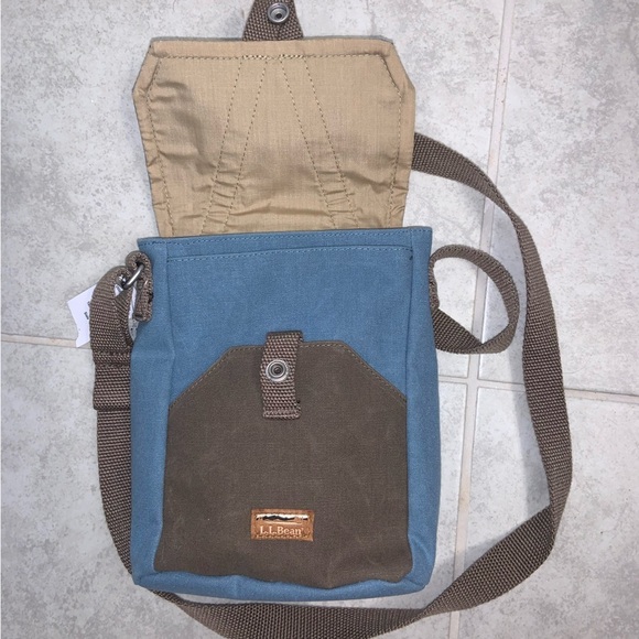 L. L. Bean Utility Crossbody Blue Brown Canvas Bag - Picture 2 of 10